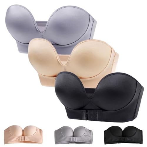 CharmyCup - Frontschnalle trägerloser kabelloser BH CharmyCup unsichtbarer trägerloser Push-up-BH, 3 Farben, 80C von Generisch