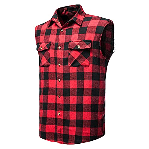Checkshirt Herren Tank Top Ärmellos Hemd Kariertes Hemden Baumwollhemd T-Shirt Freizeithemd Mit Taschen Rockabilly Ärmellose Holzfäller Hemd Lockere Arbeitsweste Tanktop von Generisch