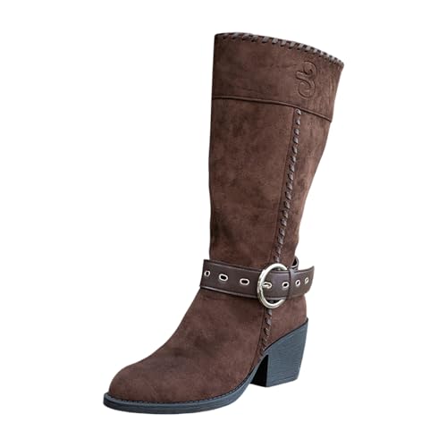 Chelsea Boots Damen Blockabsatz Stiefel Gefüttert Winterstiefel Trachten Stiefeletten Mid Calf mit Reißverschluss Breite Füße Weitschaftstiefel von Generisch
