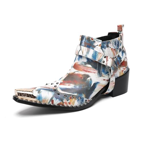Chelsea-Stiefel für Herren, Leder, Westernstiefel mit spitzer Metallspitze für Party, Punk-Rock, Hochzeit und Ballsaal, mehrfarbig, 44 EU Chelsea-Stiefel für Herren, Leder, Westernstiefel mit spitzer Metallspitze für Party, Punk-Rock, Hochzeit und Ballsaal, mehrfarbig, 44 EU von Generisch
