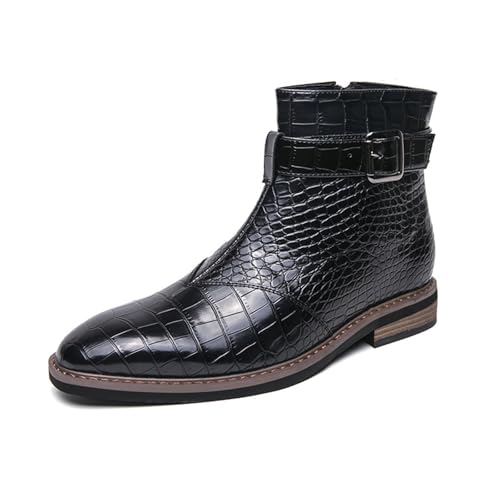 Chelsea-Stiefel für Herren, Leder, hohe Oberseite, mit Schnallenriemen, modischer britischer Stil, spitzer Zehenbereich, seitlicher Reißverschluss, Retro-Business-Kleid, Oxford-Stiefeletten, Schwarz Chelsea-Stiefel für Herren, Leder, hohe Oberseite, mit Schnallenriemen, modischer britischer Stil, spitzer Zehenbereich, seitlicher Reißverschluss, Retro-Business-Kleid, Oxford-Stiefeletten, Schwarz von Generisch
