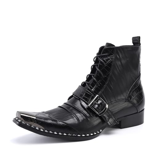 Chelsea-Stiefel für Herren, lässig, modisch, echtes Leder, Western-Cowboystiefel mit Schnalle und Metallspitze, für Party, Punk-Rock, Hochzeit und Ballsaal, Schwarz , 45 EU von Generisch