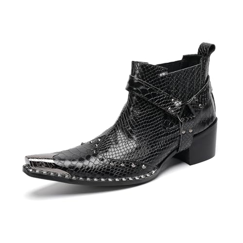 Chelsea-Stiefel für Herren, lässiges Kleid, handgefertigt, echtes Leder, Metall, spitzer Zehenbereich, Westernstiefel für Herren, Schwarz , 41 1/3 EU von Generisch