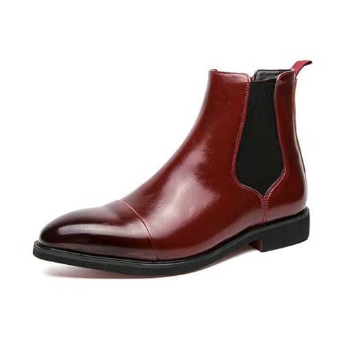 Chelsea-Stiefel für Herren, mittelhoch, Leder, zum Reinschlüpfen, modische Stiefelette, Freizeitschuhe für Herren, rot, 39 2/3 EU von Generisch