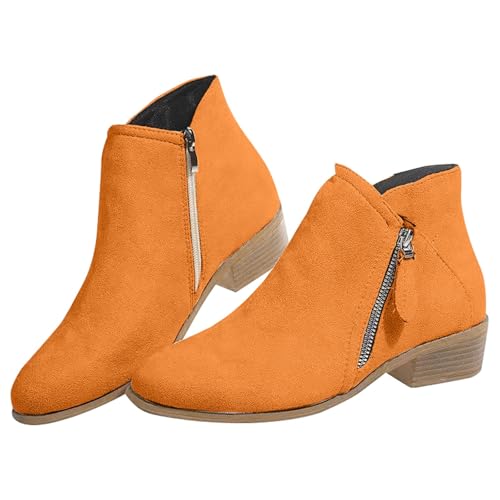 Chelsea-Stiefeletten für Damen, Winter, stilvoll, klassisch, kurz, mit Reißverschluss, spitzer Zehenbereich, niedriger klobiger Absatz, A Rot, 37.5 EU von Generisch