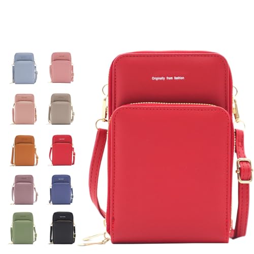 Cherishon Leather Small Crossbody Bag, Mini Messenger Shoulder Handbag, Leather Small Crossbody Bag, Multiple Pockets with Adjustable Shoulder Straps (red) von Generisch