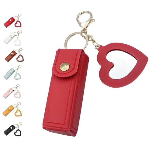 Cherishty Lip Oil Keychain, Mirror & Oil2-in-1, Women Mini Lipstick Case with Keychains & Heart Pendant(Red) von Generisch