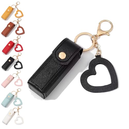 Cherishty Lip Oil Keychain,Women Lip Oil Keychain - Mirror & Oil 2-in-1, Mini Lipstick Case with Keychains & Heart Pendant (Black) von Generisch