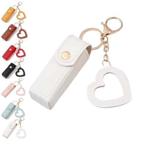 Cherishty Lip Oil Keychain,Women Lip Oil Keychain - Mirror & Oil 2-in-1, Mini Lipstick Case with Keychains & Heart Pendant (White) von Generisch