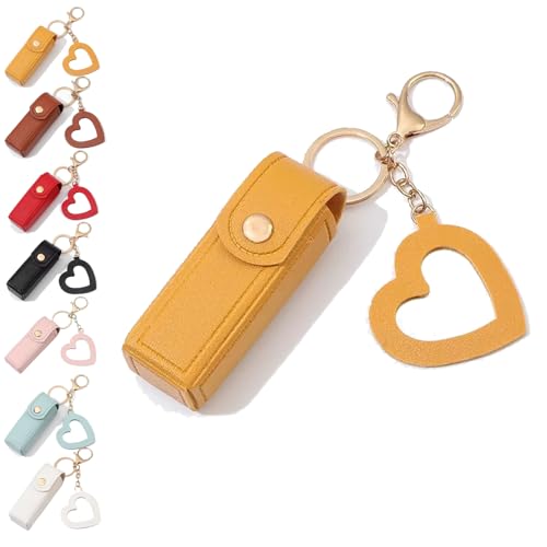 Cherishty Lip Oil Keychain,Women Lip Oil Keychain - Mirror & Oil 2-in-1, Mini Lipstick Case with Keychains & Heart Pendant (Yellow) von Generisch