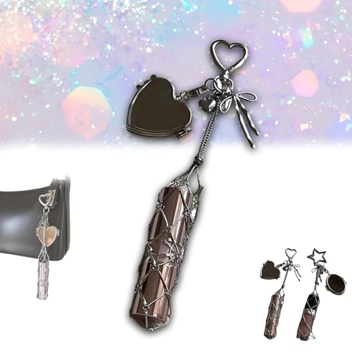 Chic Lip Gloss Holder with Heart Mirror, 2‑in‑1 Lipstick Holders for Purse, Personalized Lip Balm Case Charms, Keychain Lipgloss, Small Bling Crystal Lipsticks Storage Bag Key Chain (Heart) von Generisch