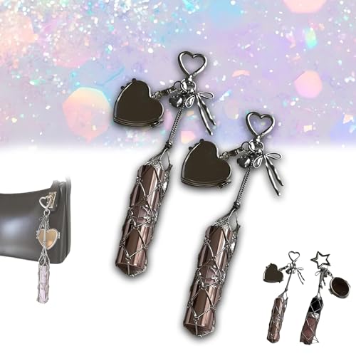 Chic Lip Gloss Holder with Heart Mirror, 2‑in‑1 Lipstick Holders for Purse, Personalized Lip Balm Case Charms, Keychain Lipgloss, Small Bling Crystal Lipsticks Storage Bag Key Chain (Heart*2) von Generisch