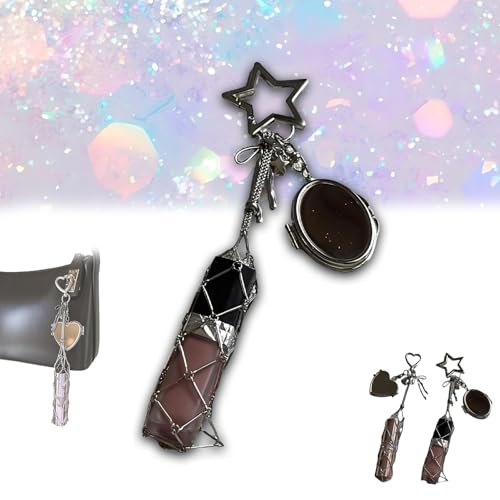 Chic Lip Gloss Holder with Heart Mirror, 2‑in‑1 Lipstick Holders for Purse, Personalized Lip Balm Case Charms, Keychain Lipgloss, Small Bling Crystal Lipsticks Storage Bag Key Chain (Stars) von Generisch