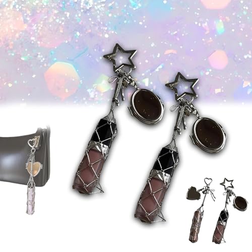 Chic Lip Gloss Holder with Heart Mirror, 2‑in‑1 Lipstick Holders for Purse, Personalized Lip Balm Case Charms, Keychain Lipgloss, Small Bling Crystal Lipsticks Storage Bag Key Chain (Stars*2) von Generisch