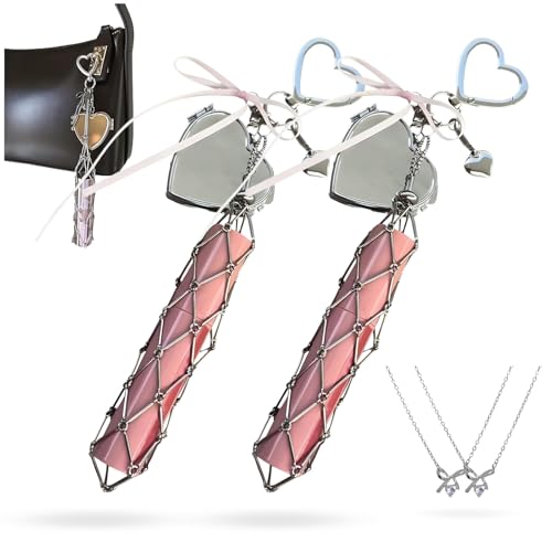 Chic Lip Gloss Holder with Heart Mirror, 2 in 1 Stainless Steel Lipstick Holder, Small Bling Crystal Lipsticks Storage Bag Key Chain, Fashion Purse Accessories Gifts (Heart,2Pcs) von Generisch