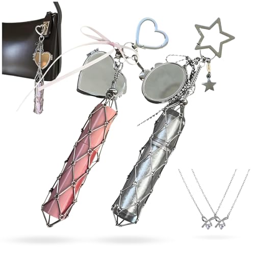 Chic Lip Gloss Holder with Heart Mirror, 2 in 1 Stainless Steel Lipstick Holder, Small Bling Crystal Lipsticks Storage Bag Key Chain, Fashion Purse Accessories Gifts (Mix,2Pcs) von Generisch