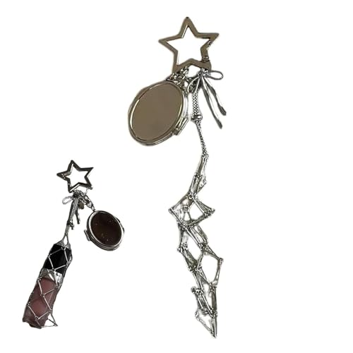 Chic Lip Gloss Holder with Mirror, 2‑in‑1 Lipstick Holders for Purse, Small Bling Crystal Lipsticks Storage Bag Key Chain, Durable Stainless Steel Mesh Two-in-One Design Comes with Mini Mirror (B-1) von Generisch