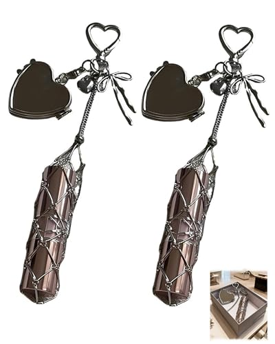 Chic Lip Gloss Holder with Mirror, Lipstick Holder Stainless, 2‑in‑1 Lipstick Holders for Purse, Keychain Lipgloss, Small Bling Crystal Lipsticks Storage Bag Key Chain (Heart 2) von Generisch