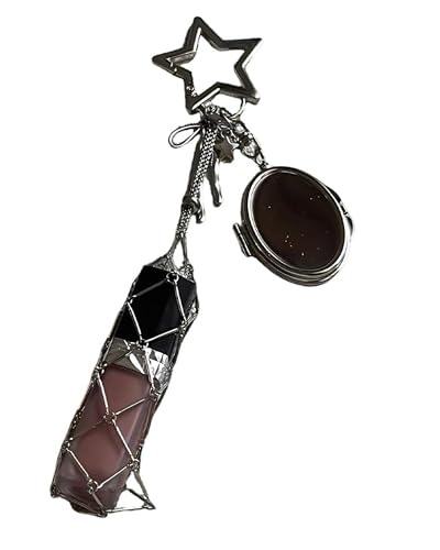 Chic Lip Gloss Holder with Mirror, Lipstick Holder Stainless, 2‑in‑1 Lipstick Holders for Purse, Keychain Lipgloss, Small Bling Crystal Lipsticks Storage Bag Key Chain (Oval 1) von Generisch