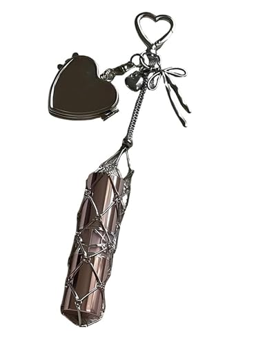 Chic Lip Gloss Holder with Mirror, Lipstick Holder Stainless, 2‑in‑1 Lipstick Holders for Purse, Keychain Lipgloss, Small Bling Crystal Lipsticks Storage Bag Key Chain (Oval 2) von Generisch