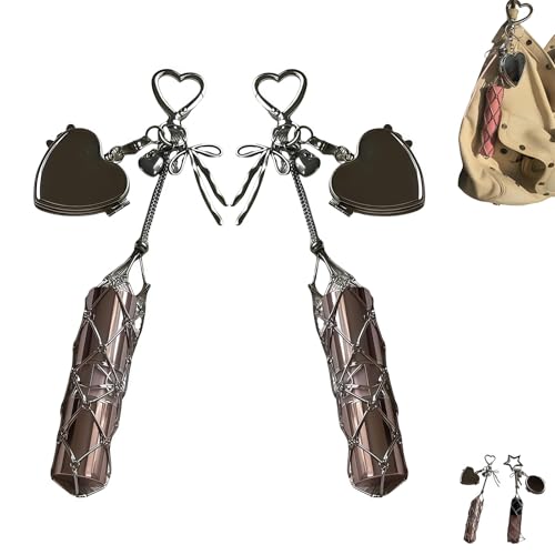 Chic Lip Gloss Holder with Mirror, Personalized Lip Balm Case Charms, 2 In 1 Stainless Steel Lipstick Holder, Small Bling Crystal Lipsticks Storage Bag Key Chain, Fashion Bags Accessories(2 Pcs A) von Generisch