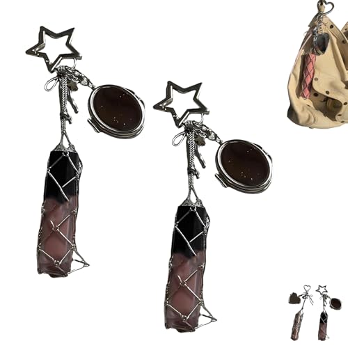 Chic Lip Gloss Holder with Mirror, Personalized Lip Balm Case Charms, 2 In 1 Stainless Steel Lipstick Holder, Small Bling Crystal Lipsticks Storage Bag Key Chain, Fashion Bags Accessories(2 Pcs B) von Generisch