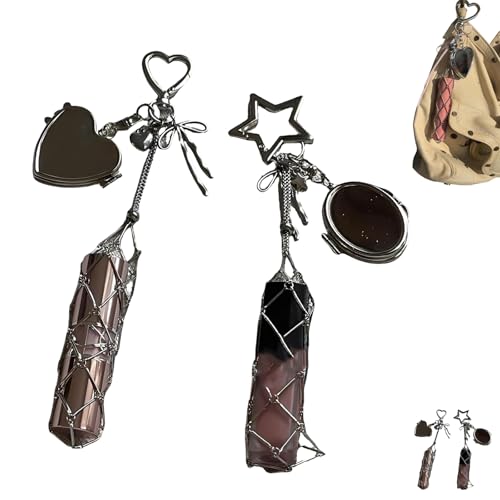 Chic Lip Gloss Holder with Mirror, Personalized Lip Balm Case Charms, 2 In 1 Stainless Steel Lipstick Holder, Small Bling Crystal Lipsticks Storage Bag Key Chain, Fashion Bags Accessories(A+B) von Generisch