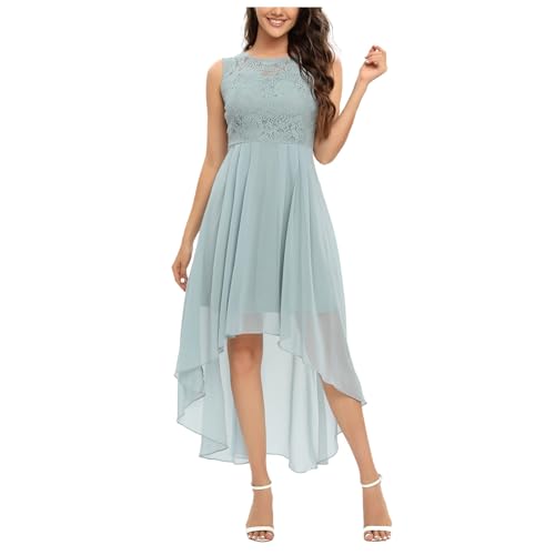 Chiffon Cocktailkleid Damen Rundhals Sommerkleid Ärmellos Hochzeitsgast Kleid Volantkleider Mit Schwalbenschwanz Midi Kleid Partykleid Freizeitkleid(Mint Green2,M) von Generisch