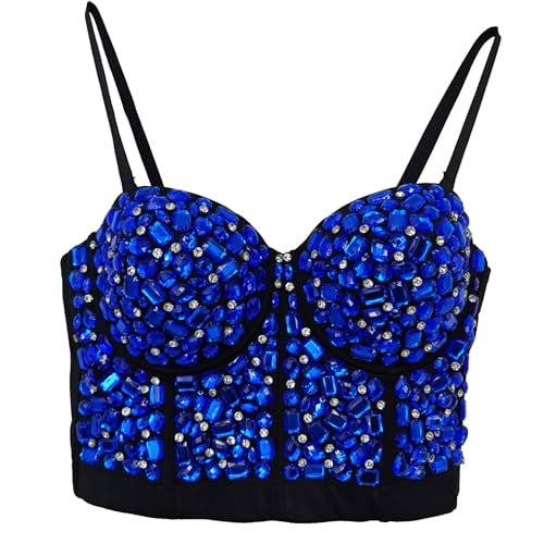 Chiffon-Oberteil für Damen, Korsett-Top, Bustier, Korsett-Top, eng anliegendes Korsett, Tank-Top, Straps-Top, einfarbig, kurz, modisch, dunkel, blau, XS von Generisch