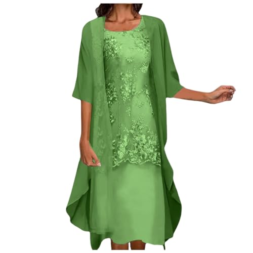 Chiffonkleid Damen Damen Casual Stickerei Kleid Rschnitt Elegantes Kleid Halbe Ärmel Chiffon Schal Strickjacke Zweiteiliges Set Kleid Freizeitkleide Damen Atmungsaktives Leichtes Kleid (Green, XXXL) von Generisch