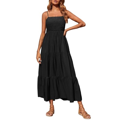 Generisch Chiffonkleid Damen Latzkleid Damen Maxikleid Luftige Sommerkleider Musselin Kleid Schicke Sommerkleider Elegant Leicht Spaghettiträger-Kleid Strandkleid Lang Damenkleider Sommer AOC7 von Generisch