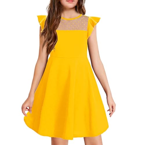 Chiffonkleid Elegant Kinderkleid Luftig Mädchen Lässig Blumenkleid Modern A Linien Kleider Sommer Partykleid Ärmelloses Trägerkleid Boho Midikleid Oversize Strandkleid(4-Yellow,160) von Generisch