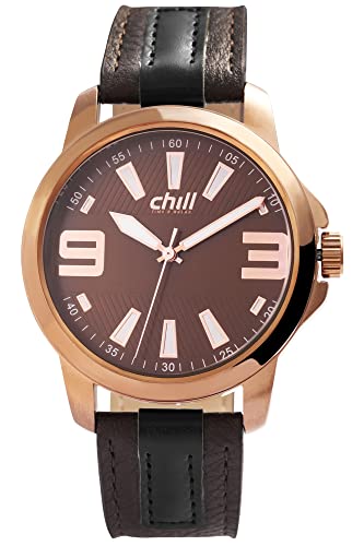 Chill Modische Herren Armband Uhr Braun Rosègold Analog Leder Imitat Quarz von Generisch