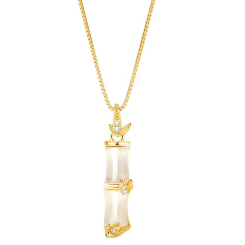 Chinesische Jade-Halskette für Damen, Silber 925 vergoldet, Anhänger mit Kristallakzenten, Kette verstellbar 40,6 cm + 5,1 cm, schickes Geschenk von Generisch