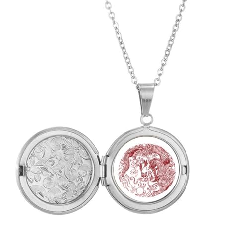 Chinesischer Drache Tier Portrait Medaillon Halskette halten Bild Schmuck Geburtstagsgeschenk von Generisch