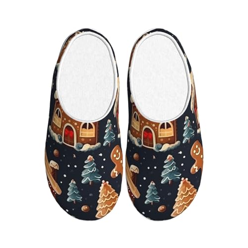 Christmas Home Tree Damen Hausschuhe Flanell Haus Pantoffeln für Herren Xmas Lebkuchenmann rutschfeste Warme Winterschuhe für Indoor Outdoor, mehrfarbig, X-Small Men/ X-Large Women von Generisch