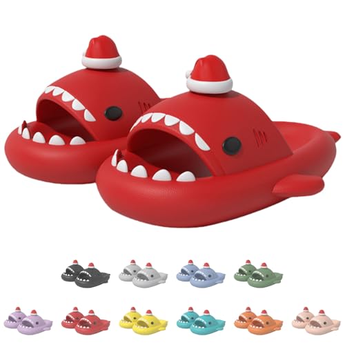 Christmas Shark Slides für Erwachsene - Rutschfeste 3D-Hausschuhe, Festgeschenk für Damen & Herren (Red, Erwachsene, 40, Numerisch (von/bis), EU Schuhgrößensystem, 41, M) von Generisch