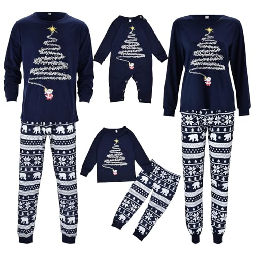 Christmas Weihnachts Pyjama Set Weihnachtspyjama, Weihnachtsschlafanzuige Familie, Weihnachtspyjama Paare, Weihnachten Schlafanzug für Damen Herren Kinder Baby (Herren, Blau, M) von Generisch