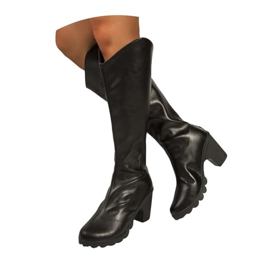 Chucks Schuhe Damen 2025 /Winter V-Schnitt Retro Chunky Heel Reitstiefel Damen Chunky Heel Spitzschuh Schlanke Stiefel High Top Stiefel im europäischen und amerikanischen Stil Damen Weiter (Black, 40) von Generisch