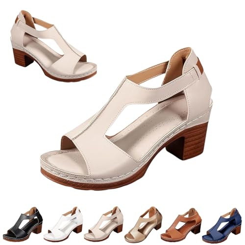 Chunky Heel Sandals for Women Platform Wedges Open Toe Wedges Heels Dressy Summer Comfortable Platform Sandals Ankle Strap Low Heels Casual Hollow Out Shoes Work Sandal for Women Office (Khaki,42) von Generisch