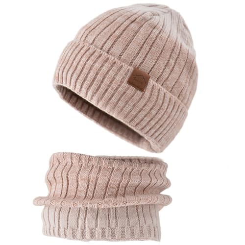 Chunky Unisex Winter Verdickte Beanie Mütze mit Halstuch, Set, Einheitsgröße, Kunstwollgarn von Generisch