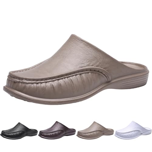 Clogs Herren Leder Geschlossen, Pantoffeln Herren Sommer Leicht pu-Leder Gartenschuhe Schlupfschuhe Elegant Schlappen Bequem Slippers Atmungsaktiv Strand Sandalen Freizeit Walking Schuhe von Generisch