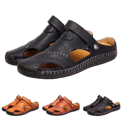 Clogs Herren Leder Geschlossen Pantoletten 2025 Sommer Hausschuhe Strand Sandalen Gartenschuhe mit Fußbett aus Weichem Bequeme Atmungsaktiv Gartenclogs Herrenhausschuhe Outdoorschuhe von Generisch