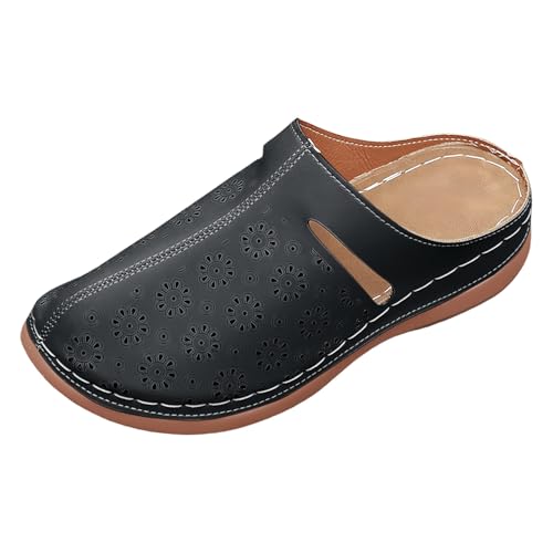 Clogs Pantoletten Herren Damen Leder Hausschuhe Kork-Fußbett Mules Bequeme Latschen Classic Geschlossene Schlappen mit Fußgewölbestütze Orthopädische Sandalen Leicht Slipper Sommerschuhe von Generisch