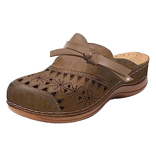 Clogs & Pantolettes Für Damen Leder Gartenschuhe Mit Schleife Flache Schuhe Sandalen Bequeme Orthopädische Sandals Weiche Strandschuhe Freizeit Sommerschuhe Leicht Bequem Slides Schlupfschuhe von Generisch