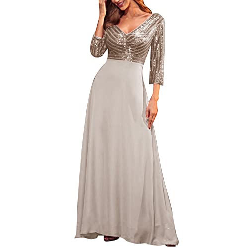 Cocktailkleid Damen, Elegant Lang Sexy 3/4 arm Abendkleid Hochzeitsgast Kleid A-Linie Glitzer Sommer Festliche Ballkleider Cocktailkleid V Ausschnitt Schlank Brautkleid Brautjungfernkleider Cocktailkleid Damen, Elegant Lang Sexy 3/4 arm Abendkleid Hochzeitsgast Kleid A-Linie Glitzer Sommer Festliche Ballkleider Cocktailkleid V Ausschnitt Schlank Brautkleid Brautjungfernkleider von Generisch