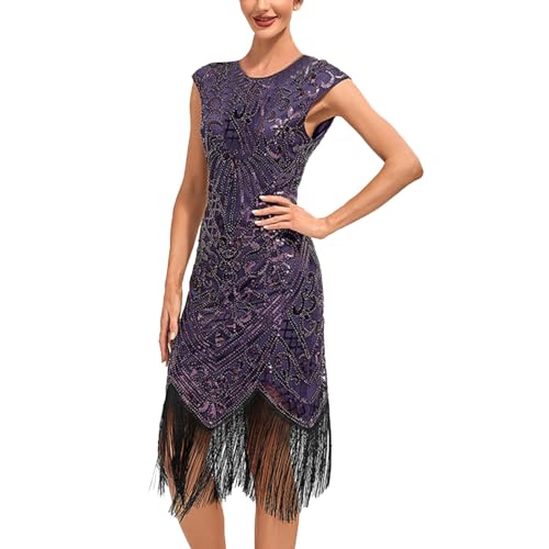 Cocktailkleid Damen 20er Jahre Charleston Kleid Pailletten Fransen Abendkleid Flapper Gatsby 20's Fransenkleid Pailletten Cocktail Abschlussballkleid Quasten Saum Glitzerkleid von Generisch