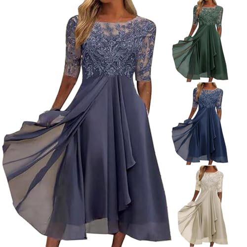 Cocktailkleid Damen Abendkleider Sommerkleid Lang Kleid Elegant Chiffon Spitze Festliche Hochzeits Partykleid Outfit Knielang Vintage A-Line Faltenrock Mädchen Sommer Dress Große Größen von Generisch