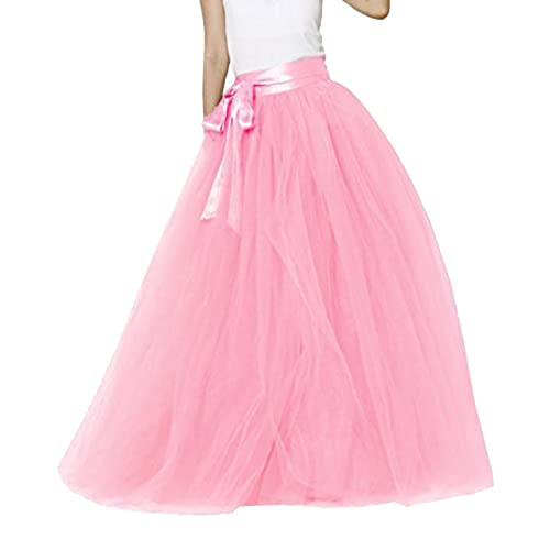 Cocktailkleid Damen Lang Tüllrock A-Linie Maxirock High Waisted Rock Lagenrock mit Gürtel Midirock Netzstoff Abschlussball Tanzkleid Sexy Tüll Überrock für Hochzeit Party Karneval von Generisch