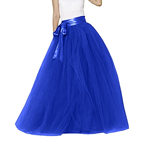 Cocktailkleid Damen Lang Tüllrock A-Linie Maxirock High Waisted Rock Lagenrock mit Gürtel Midirock Netzstoff Abschlussball Tanzkleid Sexy Tüll Überrock für Hochzeit Party Karneval von Generisch